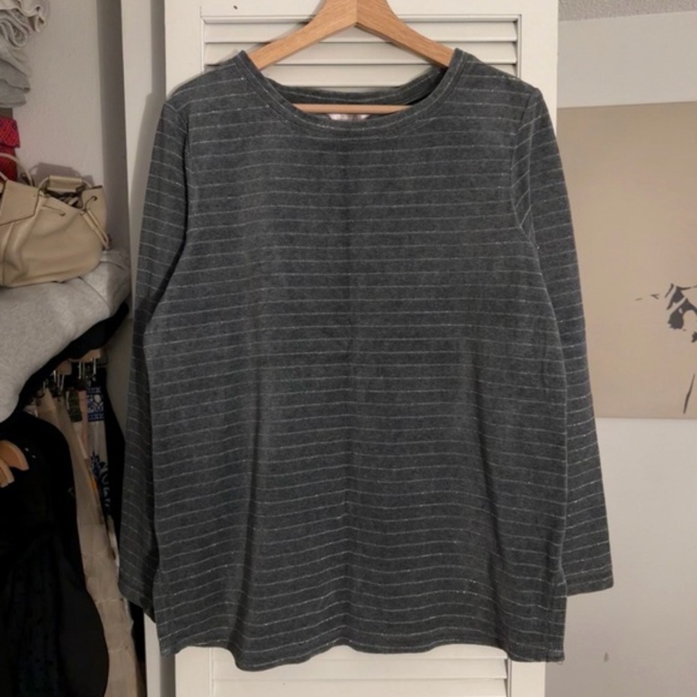 White Stag Long Sleeve Striped Cotton Top | Gray/Silver | L